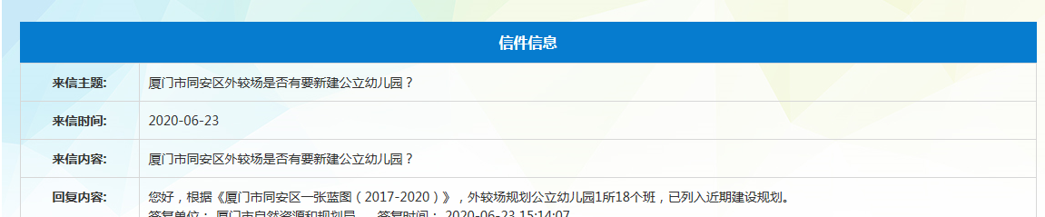 同安外较场将建公立园1所18个班 已列入近期建设规划