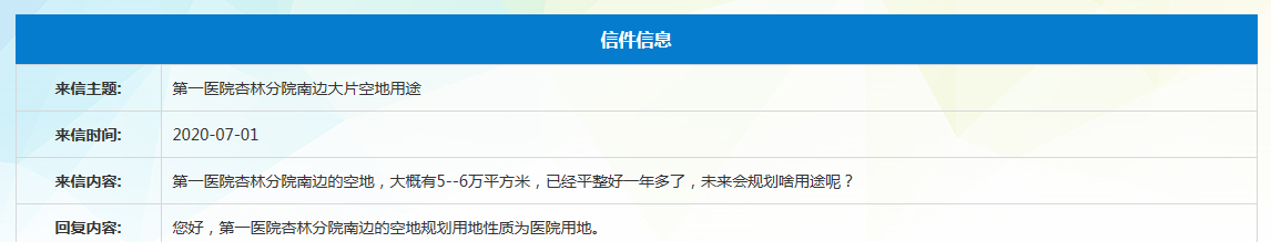 官方:第一医院杏林分院南边空地规划为医院用地