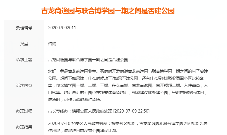官方:古龙尚逸园与联合博学园之间规划为居住用地