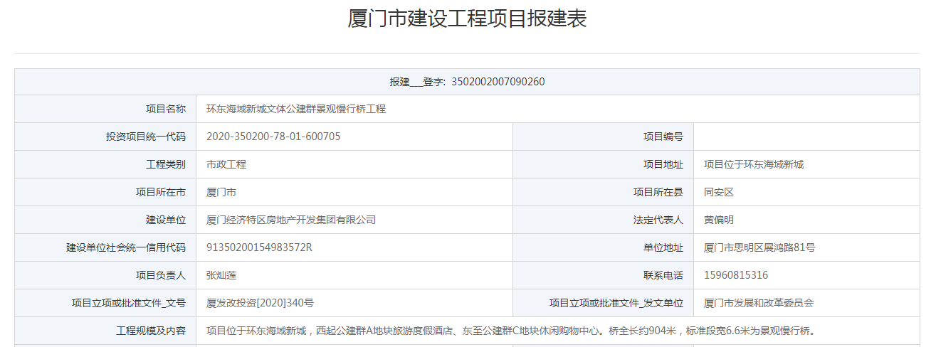 环东海域新城文体公建群景观慢行桥报建 总投约2亿