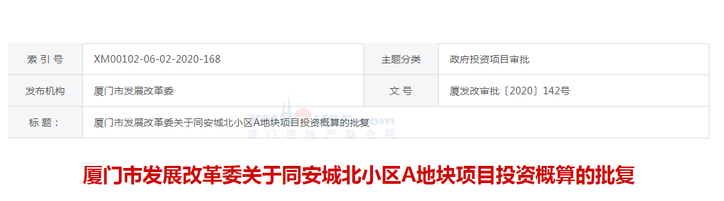 同安城北小区A地块概算获批 建保障房1690套6班幼儿园