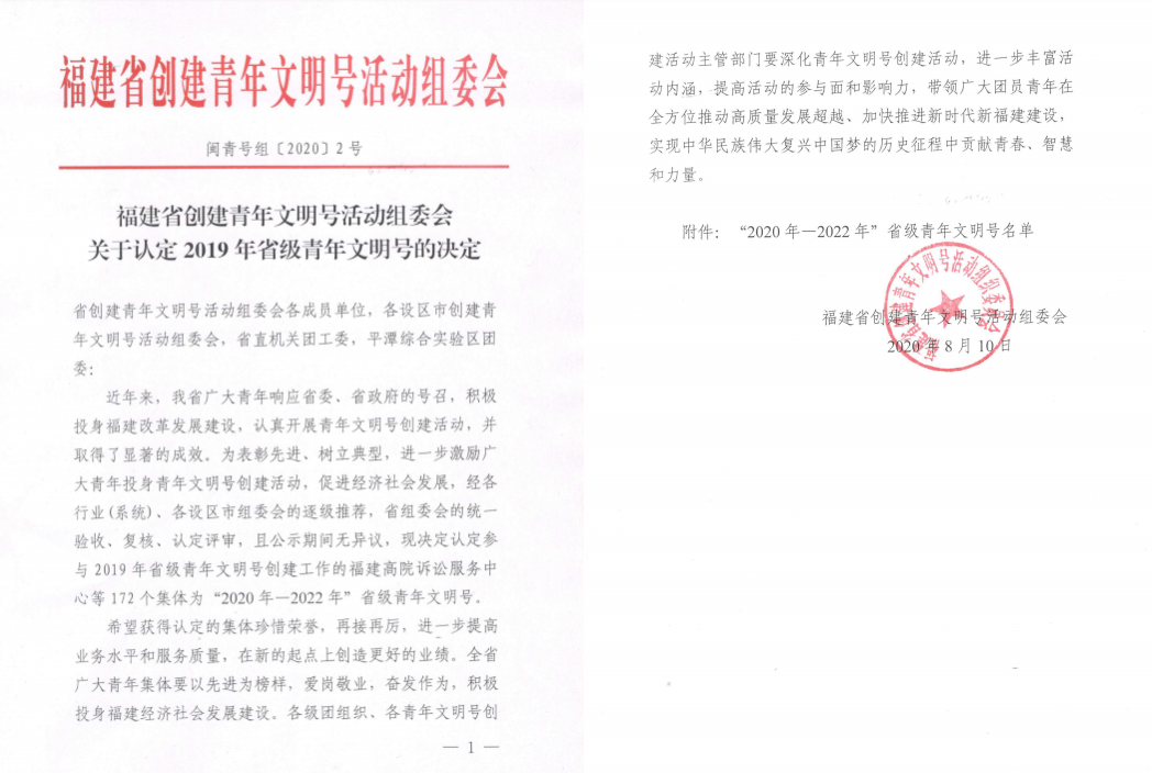 祝贺!福建172个集体获评省级“青年文明号”