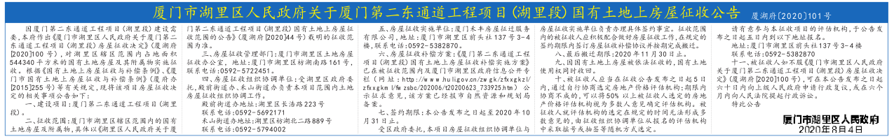 第二东通道建设需要 将征收殿前/禾山两街道部分土地
