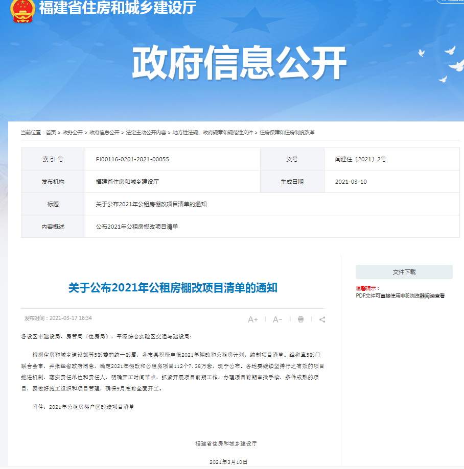 2021福建公租房棚改清单公布 厦门这个项目列入!