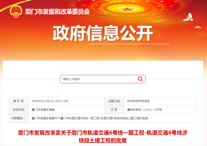 上周人居一览:地铁6号线一期同安段土建获批