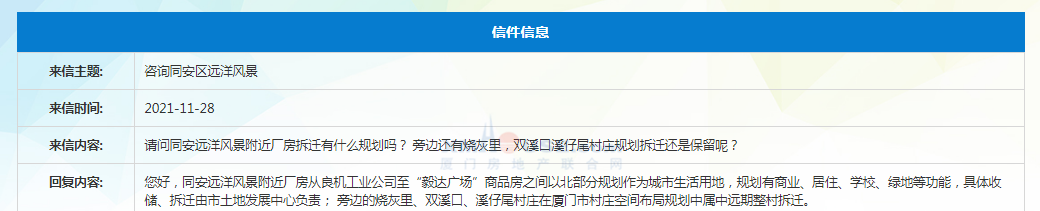同安这儿规划为城市生活用地 有商业/居住/学校等功能