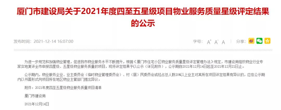 官方点名!厦门物业评级出炉!有你家物业吗?