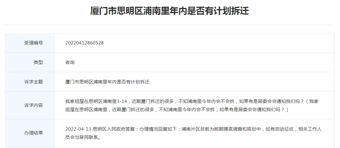 浦南里年内是否拆迁?目前为前期摸底调查和规划中